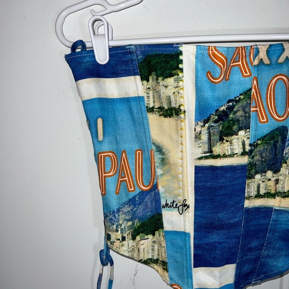 White Fox Boutique Strapless top with Blue and Green Print - Picture 5 of 13